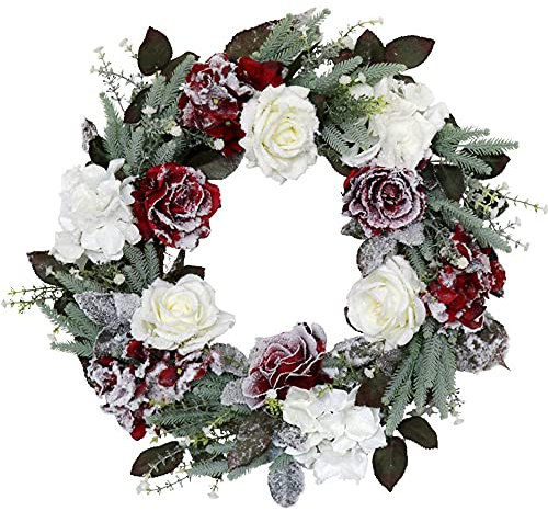 Kanylavy Künstlicher Rosen-Blumenkranz, Weihnachtskranz für Haustür, Wand, Fenster, Hochzeit, Party, Bauernhaus, Heimdekoration