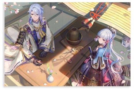 Genshin Impact Games Ayaka und Ayato Poster, Leinwand, Poster, Wandkunst, Dekordruck, Bild, Gemälde für Wohnzimmer, Schlafzimmer, Dekoration, ungerahmt: 30 x 45 cm