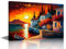 TISHIRON Griechenland Meer Stadtbild Tapete Wandkunst Ozeanblick am Abend Ölgemälde für Wohnzimmer Schlafzimmer Leinwand Heimdekoration Hausdekorationen gerahmt fertig zum Aufhängen 30,5 x 45,7 cm