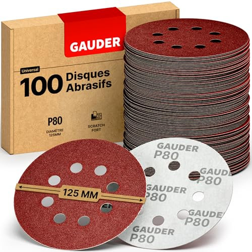 GAUDER Schleifscheiben für Exzenterschleifer Ø 125mm - Klett Schleifpapier 8 Loch - Schleifblätter rund für Holz, Metall und andere Materialien (P80 Körnung - 100 Stück)