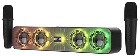 Ankuka Altoparlante Wireless Karaoke Portatile Bluetooth, Altoparlante per TV con Bluetooth e 2 Microfoni, Adatto per Feste, Compleanni, Regali, Nero