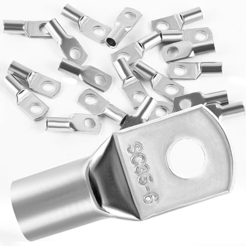 10Pcs Copper Wire Lugs 35mm2 M6 Bolt Hole,Battery Cable Ends Eyelets Crimp Tubular Ring Terminals Connectors