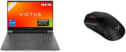 HP VICTUS Gaming Laptop, 16,1 FHD Display, 144 Hz, Intel Core i7-14700HX, 32 GB DDR5 RAM, 1 TB SSD, NVIDIA GeForce RTX 4070 (8GB), Windows 11, QWERTZ, Schwarz, HyperX Pulsefire Haste 2 Wireless Black
