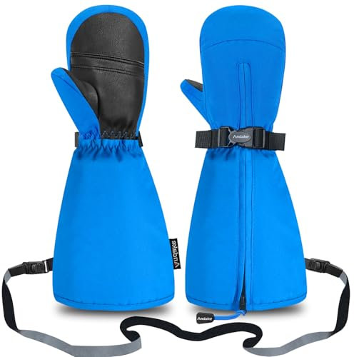 Andake Kinderhandschuhe,Warme Winterhandschuhe Wasserdicht Winddicht Kinder Fäustling Handschuhe mit reißverschluss für Jungen und Mädchen(Blau/3-6 Jahre