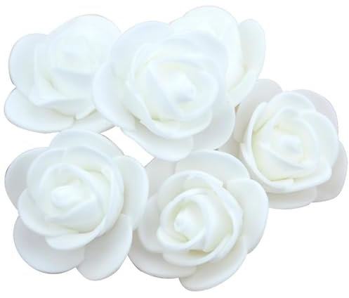 Hrlace Künstliche Rosen Mini 3,5 cm Schaumstoff-Rosenkopf Deko Blumen Schaum Rosenblüten Foamrosen Kunstrosen Köpfe Hochzeit Blumensträuße Brautstrauß DIY Bär Puppe Hochzeit Deko Weiß 200pcs
