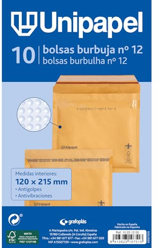 Unipapel Gepolsterte Umschläge aus Kraftpapier mit Luftpolsterfolie, Nr. 12, Maße: 120 x 215 mm, selbstklebender Verschluss, 10 Stück, perfekt für sichere und geschützte Sendungen, FSC-zertifiziert