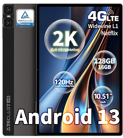 TECLAST T45HD 2K Tablet 10,5 Pollici 16GB+128GB ROM/4TB TF, 4G LTE Dual SIM+5G WiFi, 2GHz T606 Octa-Core, Android 13/8+13MP/7200mAh/GMS/GPS/TUV/3.5mm Jack/Widevine L1-2024