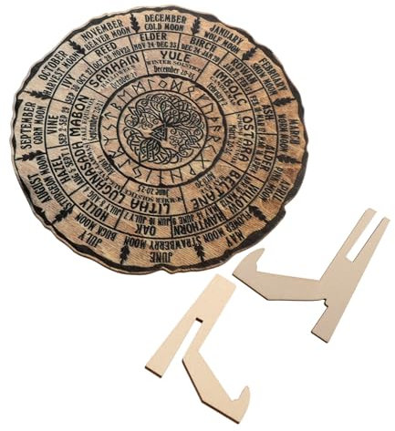SEWACC Holzdekorationen Wicca Kalendertafel Altarkalender Vintage Handgemachter 2025 Desktop Dekoration Wicca Rad Baum Des Lebens Wandkunst Heidnischer