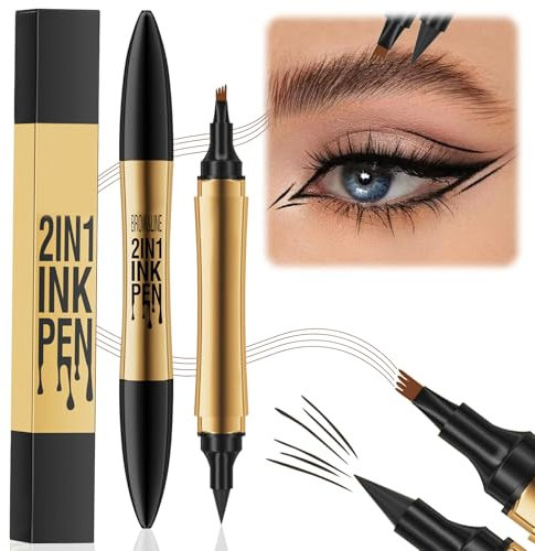 Qaestuan Augenbrauenstift, Wasserdichter Microblading Augenbrauenstift, 2 in 1 Flüssiger Eyeliner mit 4 Gabelspitzen, Wischfest Eyebrow Pencil Kann Leicht Natürliche Augenbrauenform, (Dunkelbraun)