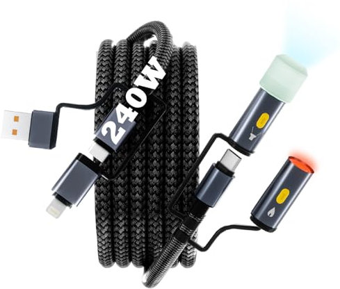 Cable USB-C de 240 W USB4/Thunderbolt 4 [480 Gbps] con indicador de carga LED y carga rápida bidireccional, compatible con Samsung Galaxy, MacBook, iPad, XPS, Surface Pro (negro)