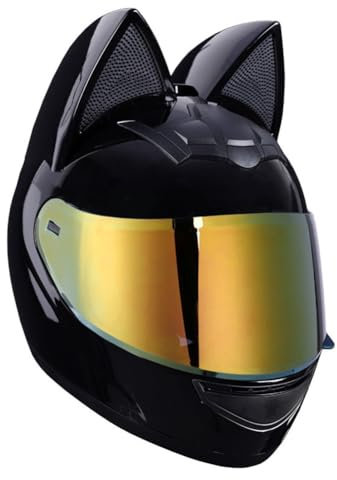 Offene Motorradhelme Abnehmbares Innenfutter Katzenohren Integralhelme für Cruiser Motorradhelm Mann Jungen Goldene Linse Ganzjahres Cruiser Motorrad Ece ABS Scooter