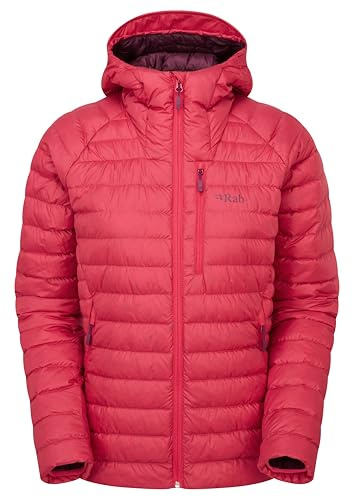 Rab Women's Microlight Alpine Jacket - Hooded Down Insulated Coat for Trekking, Climbing, & Skiing - Watermelon - X-Large