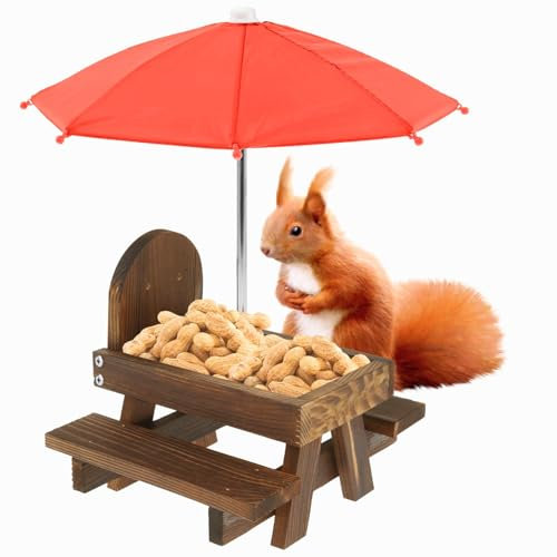 Eichhörnchen Futterhaus Wetterfest mit Regenschirm 20.8×18cm Eichhörnchen Haus aus Holz Futterstationen Für Eichhörnchen Geeignet für Die Fütterung von Eichhörnchen im Freien