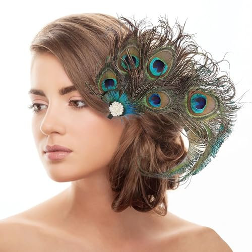 Pfau Kopfschmuck Haarspange,Pfau Haarschmuck,Feder Haarschmuck mit Strassbesatz,Pfauenfeder Haarreif,Karneval Kopfschmuck Damen,Pfau Kostüm für Carnival, Fancy Dress,Themenparty