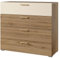 Kommode Anrichte Schubladenkommode Schrank 4 Schubkästen in Eiche mit beige Griffe goldfarben 100x91,4x40,5 cm