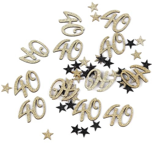 Oblique Unique Konfetti Set Holz Zahl 40 und Sterne Glitzer Holzdeko Tischdeko Streudeko zur Verzierung Dekoration für Geburtstag Party zum Basteln