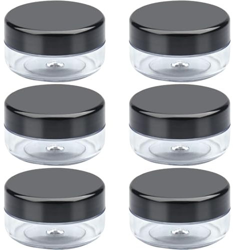 Roellgs Empty Sample Pots, 6 Pcs Empty Plastic Cosmetic Jars, Mini Cosmetic Containers, for Face Creams, Make-Up, Glitter Nail Art Sto (black)