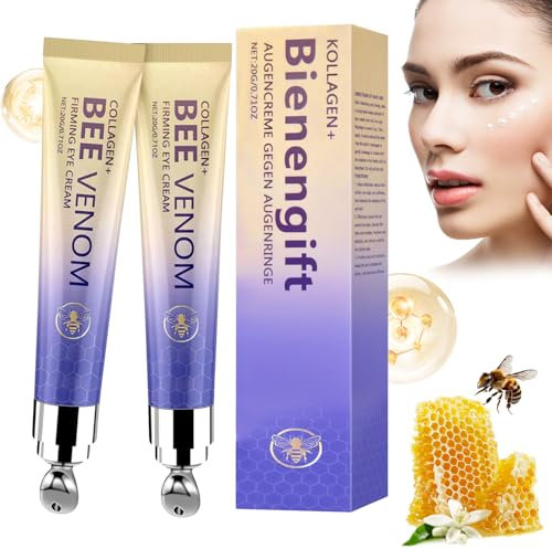 Vibbang 2 Stück Kollagen+Bienengift Augencreme Roll, Bienengift Augencreme, Bienengift Wake Up Augencreme, Gegen Augenringe, Tränensäcke & Schwellungen
