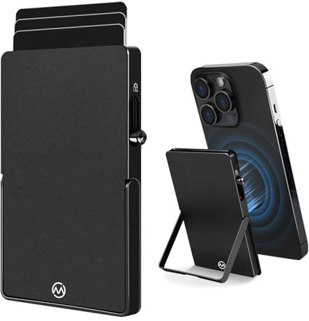 MPVWALT Metal Card Holder with Strong Magnet for Magsafe Wallet, Pop up Card Case Slim Aluminum Body Compatible with Apple iPhone 16/15/14/13/12 Series (Not 13/12 Mini) or Magnetic Phone, RFID Block