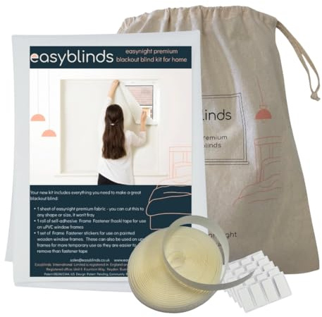 Easyblinds Easynight Premium blackout blind, thermal, self-adhesive attachments, OEKO-TEX fabric, WHITE, cut to any shape/size up to 250x135cm, Full Blackout, Easy To Use, Temporary Or Permanent