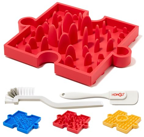 HowGo Puzzle-Leckmatte für Hunde und Katzen, 38+ Saugnäpfe | Rutschfestes, Robustes Labyrinth-Futterspielzeug aus BPA-freiem Silikon | Reduziert Langeweile und Angst (1 Stück, Rot)