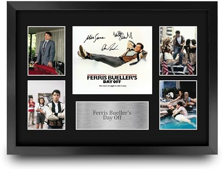 HWC Trading Ferris Bueller's Day Off Geschenke Geducktes Signiertes Autogramm Präsentationsdisplay für Fans von Film Memorabilien - A3 Gerahmt
