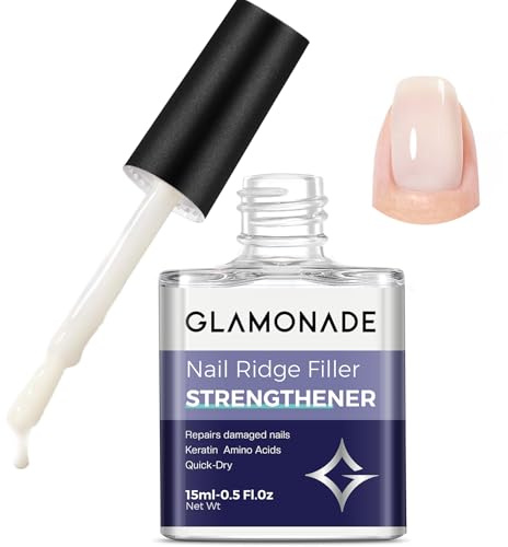 Glamonade Nail Strengthener: Nail Care Ridge Filling Strengthener Nail Hardener White Nail Varnish Nail Strengthener for Damaged Nails Smoothing Quick Dry 15ml (White)