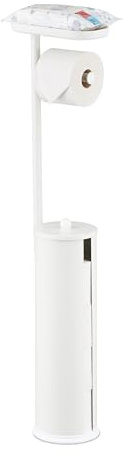 Relaxdays toilet roll holder for 4 spare rolls, shelf, metal, HxWxD: 91 x 22 x 14 cm, white toilet paper stand | H x W x D: 91 x 22 x 14 cm, toilet roll holder