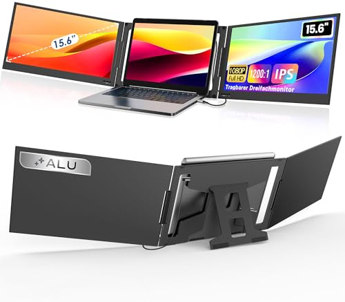 KPKUE Schermo di espansione per computer portatile, 15,6 pollici 1080p FHD triplo monitor in alluminio Compatibile con computer portatili da 12-16 pollici, per Mac, Windows e Chrome installazione