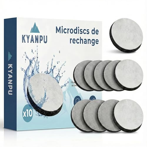 KYANPU Set di 10 dischi filtranti compatibili Brita MicroDisc - 1500 litri di filtrazione (1 anno di acqua) - Ricarica bottiglia filtro bottiglia e caraffa - Carbone attivo anti cloro, PFAS & Gusto
