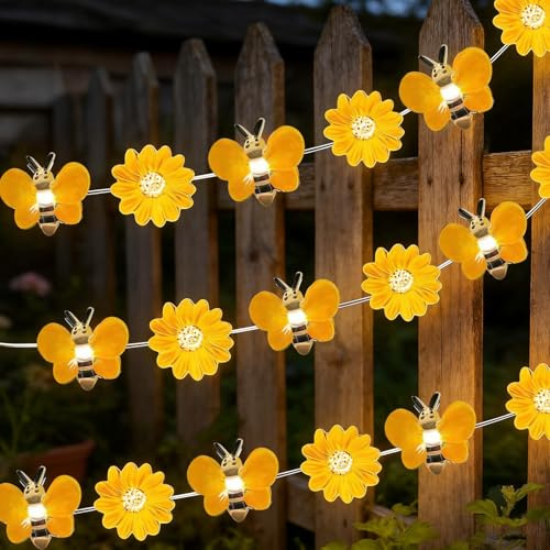 LED Lichterkette,20 LED Lichterkette Blumen 2M,Lichterkette Innen,LED Biene Lichterkette,Gänseblümchen Lichterkette Bienen,Bienen Deko Lichterketten,für Hochzeit Party Garten Wohnung Balkon