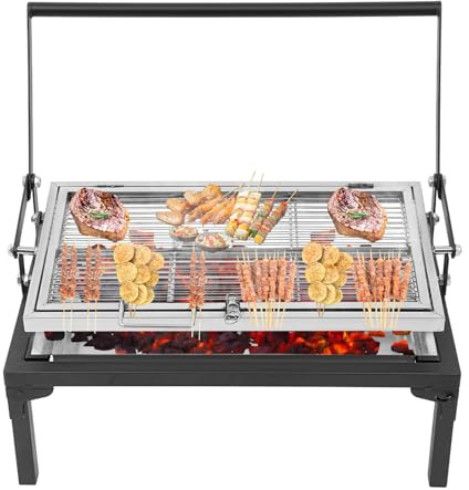 Barbecue pieghevole a carbonella, portatile a 360 gradi, barbecue a carbonella con griglia girevole per cucinare all'aperto, barbecue, picnic, feste (68 x 38 x 35 cm)
