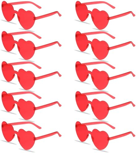 10 Stk Herzbrille Rote Herz Brille, Herzbrillen, Party Brille Herz Sonnenbrillen in Herzform, Hippie Sonnenbrille, Lustige Partybrillen für 60er 70er 80er 90er Jahre Party Assecoires Foto Requisiten