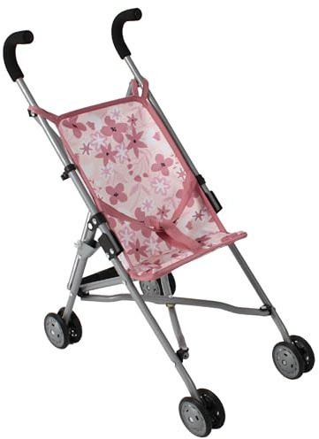 Bayer Chic 2000 - Puppenbuggy Roma, Puppenwagen, Mini-Buggy, Flowers | Puppenbuggy im Flowers Rosa Design. Mit wendigen Rädern, Gurt & Soft-Griffen. Feste Griffhöhe 57 cm. Leicht & klappbar. 1,4kg