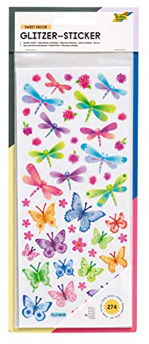 folia 1410 - Glitzer-Sticker Dekozauber, ca. 10 x 23 cm, 5 Blatt, Motive sortiert - ideal geeignet zum Verzieren von Grußkarten, Bastelarbeiten und Scrapbooking