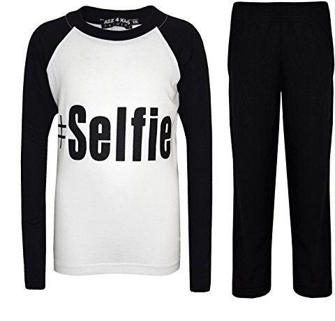 A2Z 4 Kids Girls Tracksuit #Selfie Print Pyjamas Set Comfortable Sleepwear - PJS #Selfie Black 11-12