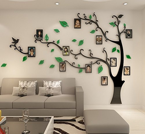3D Albero Adesivi, Fai da te Albero Adesivo da Parete Murali Cornici per Foto Sticker Decorazioni per Soggiorno, Asili Nido, Bambini Stanze, Camera da Letto (Verde Sinistra, S: 100 * 138CM)