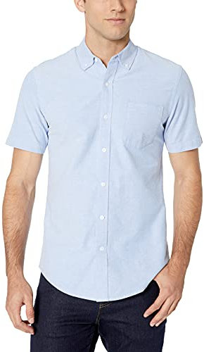 Amazon Essentials Camicia Oxford con Tasca a Maniche Corte Slim Uomo, Blu, S