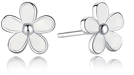 Ohrstecker aus 925er-Sterlingsilber, Gänseblümchen, weiße Emaille mit klarem Zirkonia, kompatibel mit Jewelry Special Store, Sterling Silber, Zirkonia