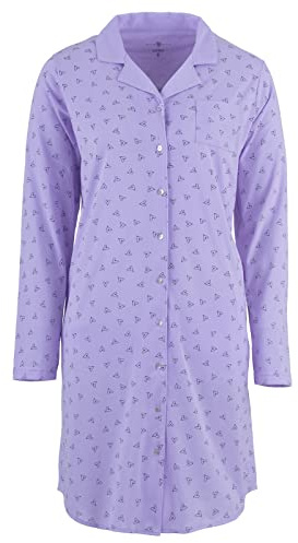 Zeitlos Nachthemd Damen Langarm Herz Schlafhemd Knöpfe, Farbe:Flieder, Größe:XL