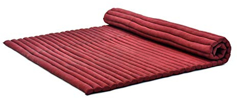 Leewadee Faltbare Bodenmatratze - Japanischer Rollbarer Futon - Tatami Faltmatte - Gästebett - Camping Matratze - Thai Massage Matte, Kapok Füllung, 190 x 145 cm, Rot