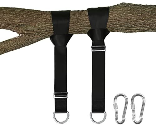 Camping-Hängematten-Baum-Schaukelgurte, Aufhängeset, hält 1000 kg, verstellbar, 3 m x 2, extra langer Gurt mit 2 robusten Sicherheitsverriegelungs-Karabinerhaken, 2 Stück (schwarz)