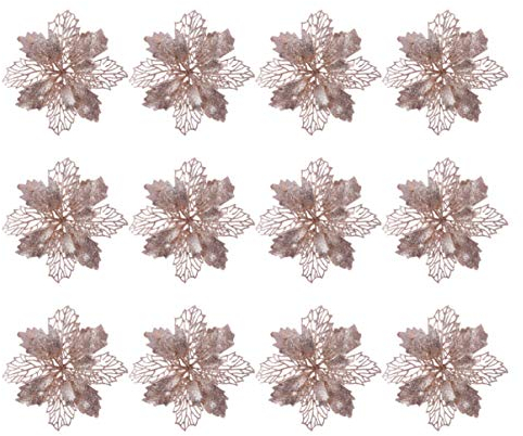12 Stücke Christbaumschmuck Glitter Poinsettia Weihnachtsschmuck Baumschmuck Künstliche Weihnachten Blumen Deko für Weihnachtsbaum Weihnachtskranz