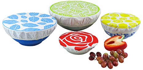 Reusable Cotton Bowl Covers Eco Friendly Pack of 4 Large Elasticated Covers