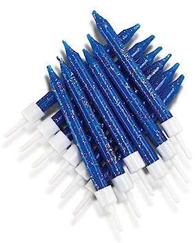 Anniversary House Pack of 12 Navy Blue Glitter Birthday Candles with Holders, 7.5 Centimeters, Celebration Cake Decoration, AHC225