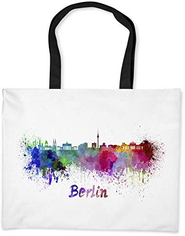Merchandise for Fans Einkaufstasche - 50 x 38 cm, 19 Liter Schwarze Henkel - Motiv: Deutschland Hauptstadt Berlin Silhouette - 04