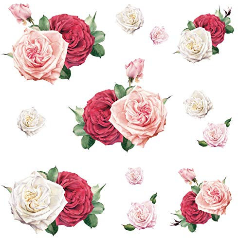 DECOWALL DS4-8041 Watercolour Rose (Small) Kids Wall Stickers Decals Flower Peel and Stick Removable for Nursery Bedroom Living Room Art murals Decorations
