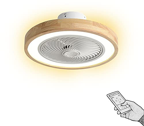 VOMI Wooden Ceiling Fan with Lighting and Remote Control, Ø50 cm Wood Lamp Quiet Fan Lamp, Dimmable Ceiling Light, 36W x 2, Adjustable Wind Speed, Modern LED Fan Ceiling Light, 3000K-6000K, A