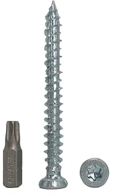 Confezione da 50 pezzi in acciaio zincato 7,5 x 72 mm viti per telaio in calcestruzzo, viti per legno, testa Torx, vite per muratura, testa piatta (50, 7,5 x 72 mm)
