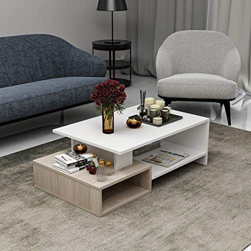 HOMIDEA Dux Table Basse de Salon - Table de canapé - Table café Moderne dans Un Design à la Mode (Blanc/Avola)